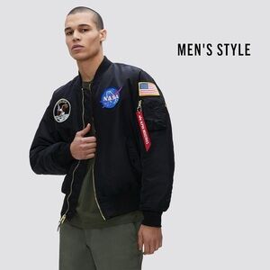 Men's Black Bomber Jacket with Space Patches